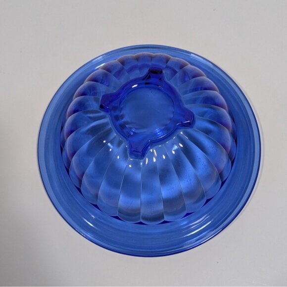 Hazel Atlas Blue Pillar Optic Glass Mixing Bowl Vintage Collectible Home Decor - Picture 12 of 14